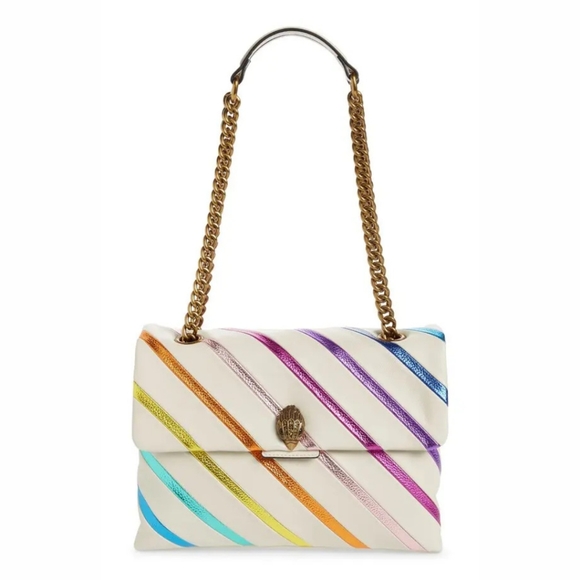 Kurt Geiger Large Kensington Rainbow Stripe Leather Shoulder Bag - Picture 1 of 16